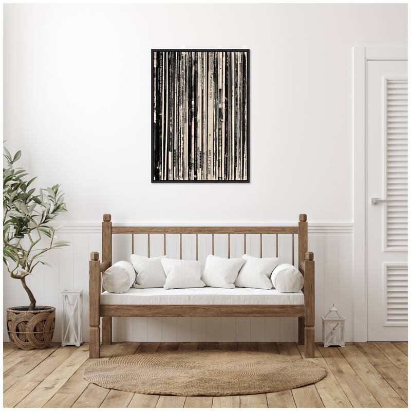 Kate and Laurel 33 RPM Black and White by Robert Cadloff Framed Canvas Wall Art Print