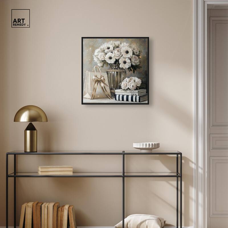 Elegant Flowers Books Neutral Canvas by Art Remedy