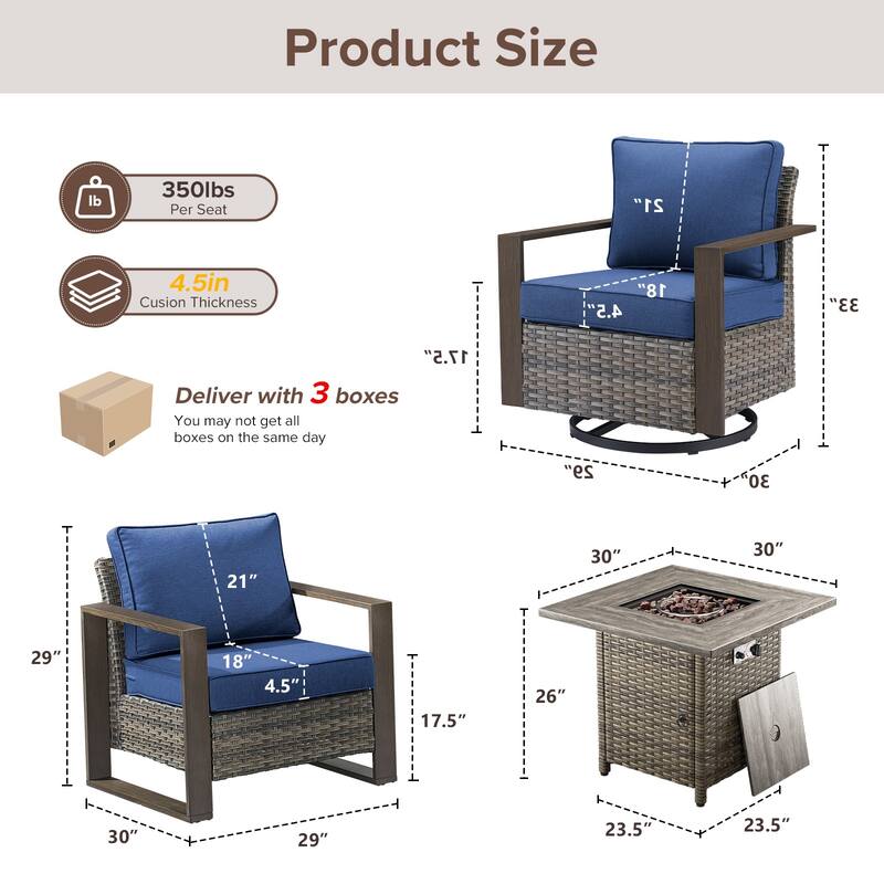 Meyreso 5-Piece Wicker Patio Conversation Set with Fire Pit & Plush 4.5" Olefin Cushions