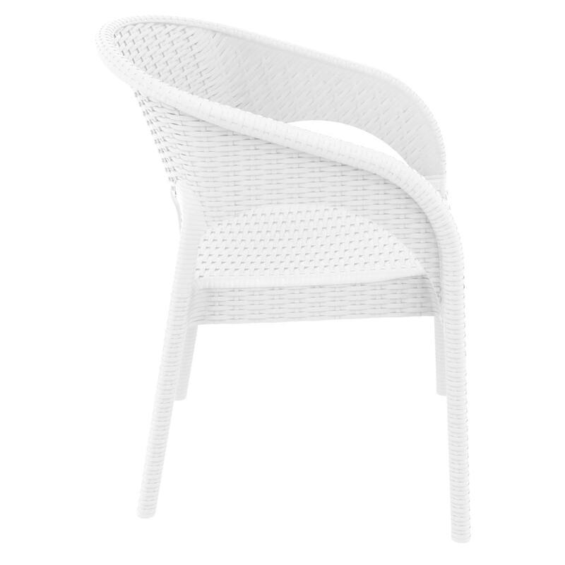 32" White Wickerlook Patio Stackable Dining Arm Chair