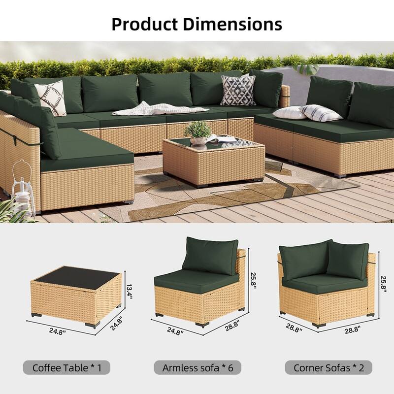 Patio Watcher 9-Piece Yellow Wicker Patio Conversation Set with Cushions