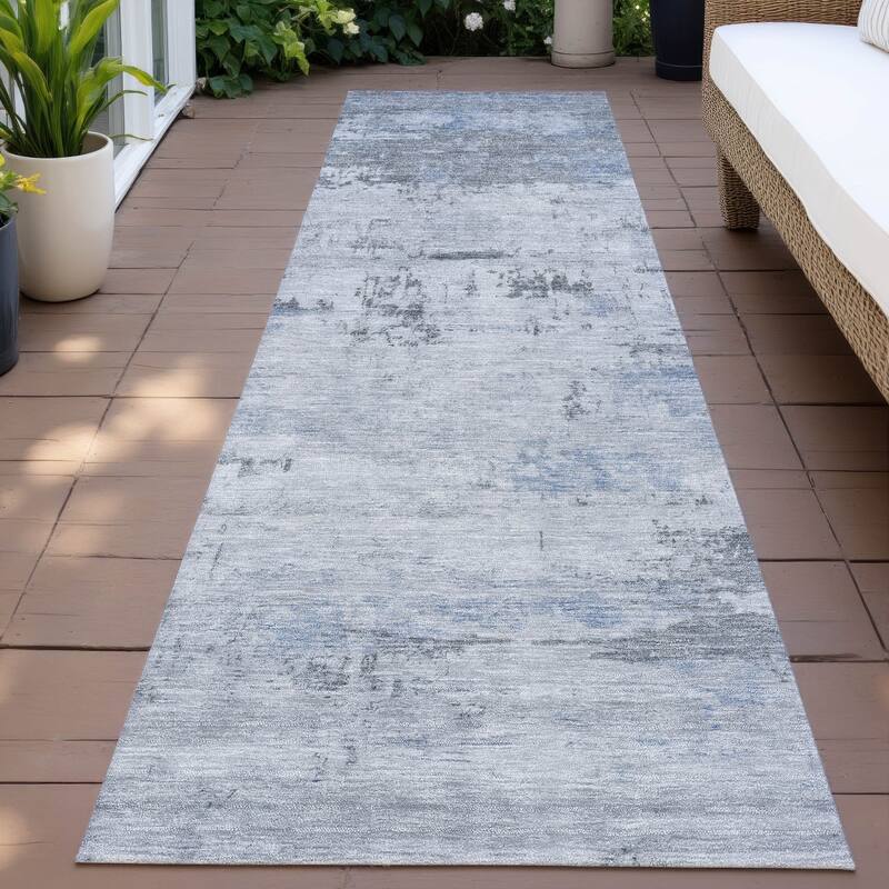 Machine Washable Indoor/Outdoor Abstract Allure Chantille Rug - Blue - 2'3" x 7'6"