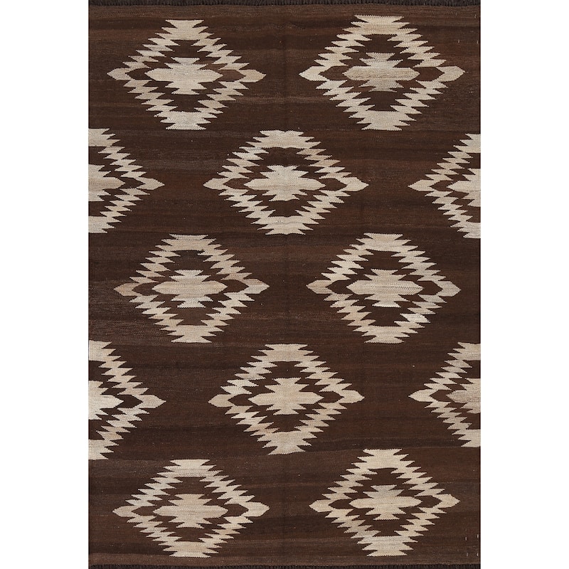 Natural Dye Contemporary Tribal Kilim Wool Area Rug Flat-woven Carpet - 4'8" x 6'8"