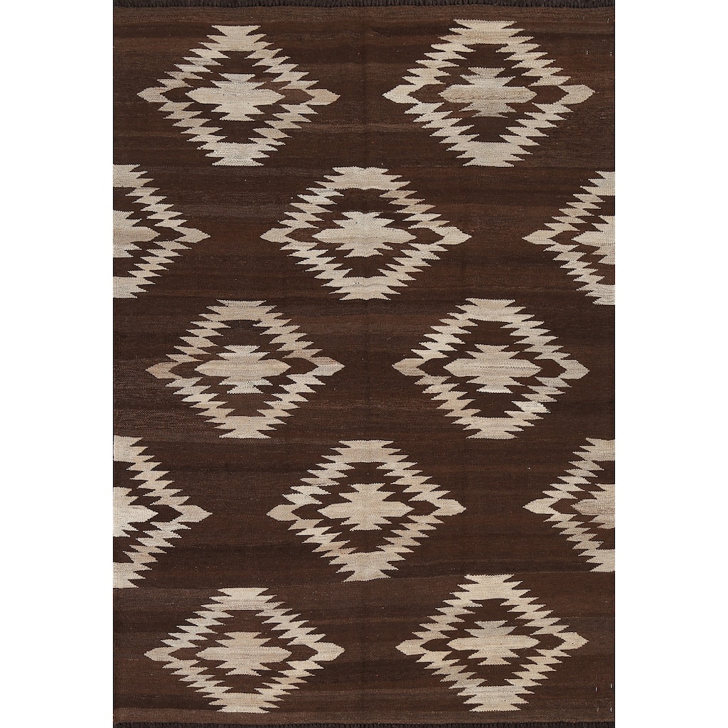 Natural Dye Contemporary Tribal Kilim Wool Area Rug Flat-woven Carpet - 4'8" x 6'8"