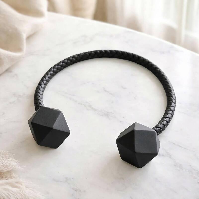 Pure Solid Color Tieback Wooden Tips Faux Leather Covering - 13"L x 1.4"W x 1.4"D