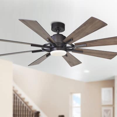 60" Walnut Wood 8-Blade Farmhouse Windmill LED Ceiling Fan with Remote