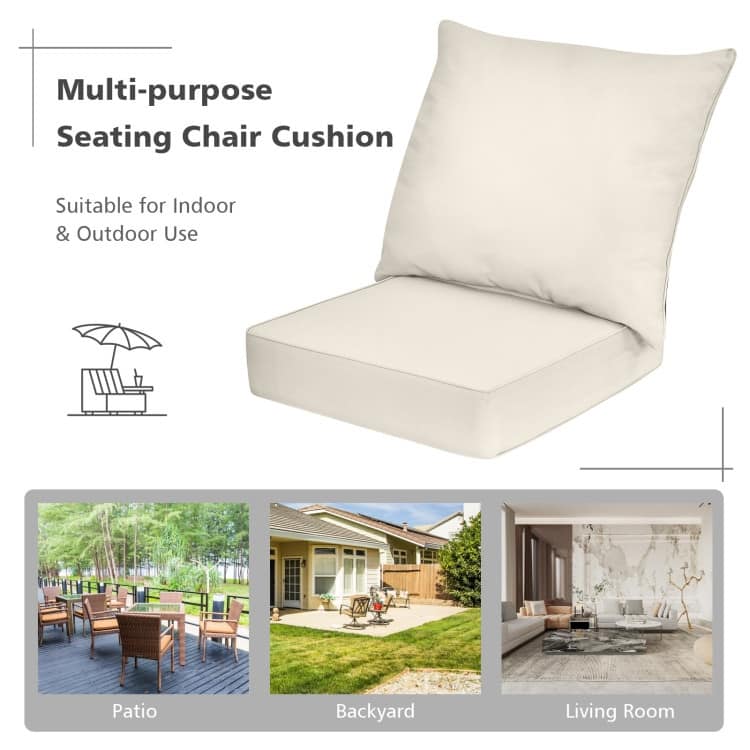 Deep Seat Chair Cushions with Backrest and Tie Belts for Patio or Home - 25" x 25" x 6"