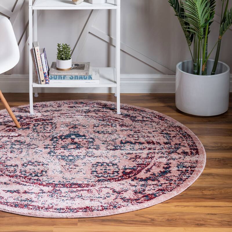 Contemporary Synnove Collection Area Rug - 5' Round - Pink