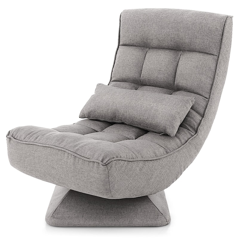 Polyester Swivel Floor Chair with 5-Position Adjustable Recline and Lumbar Pillow