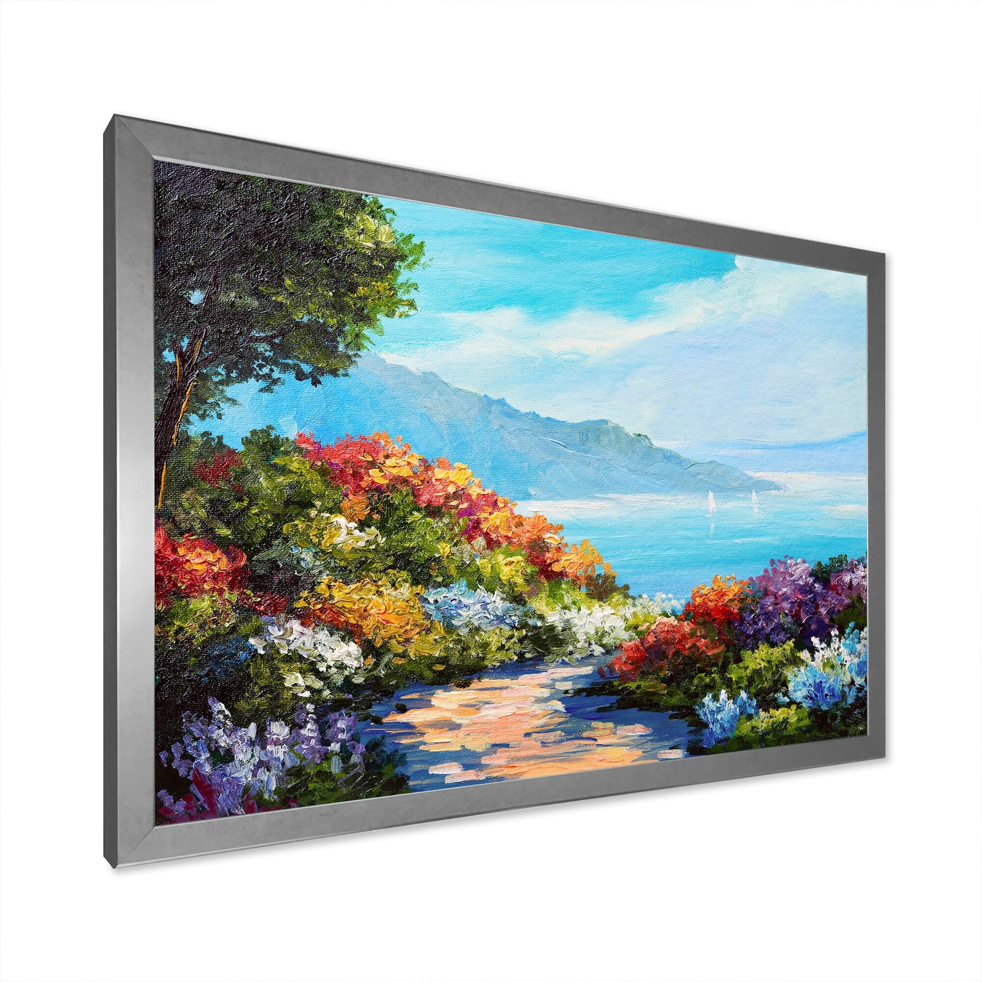 Designart "Colorful Flowers In Coastal Scenery" French Country Framed
