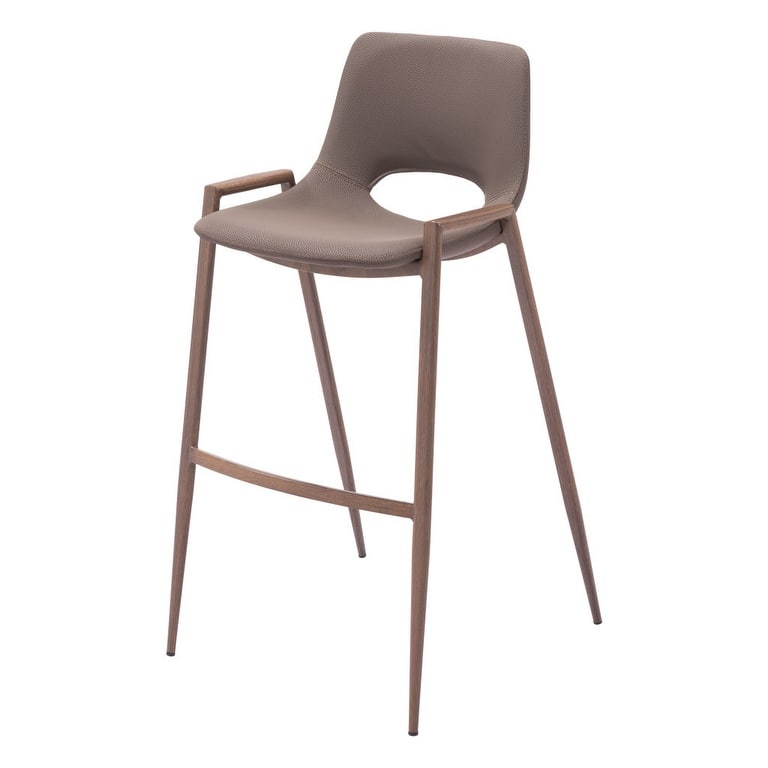 Set of Two 30" Brown Faux Leather And Steel Low Back Bar Height Bar Chairs