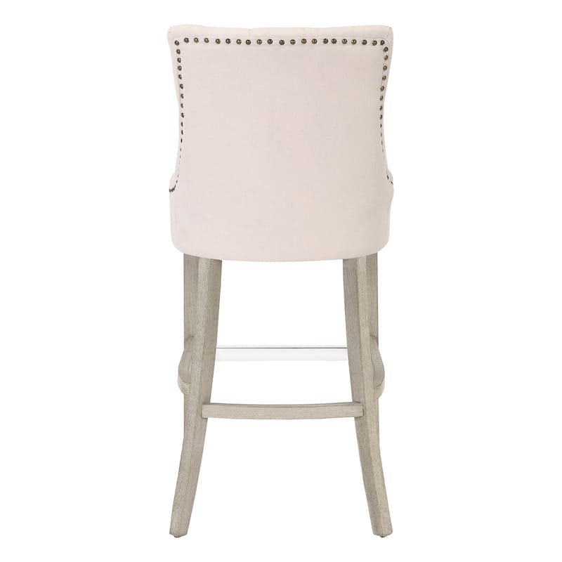 Carter 29" Upholstered Button Tufted Bar Stool, Antique Gray Legs