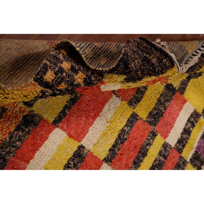 Plush Moroccan Oriental Area Rug Hand-Knotted Geometric Wool Carpet - 8'11" x 12'9"