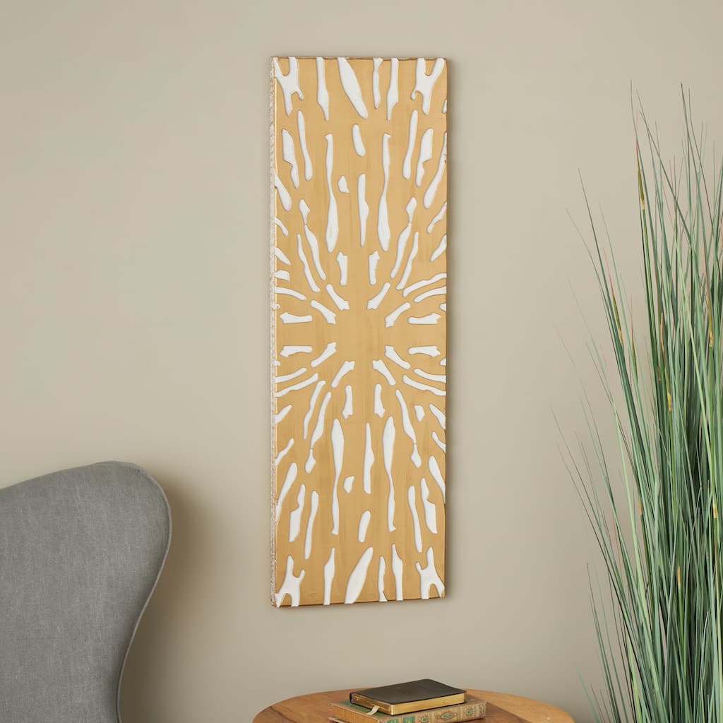 Gold Wooden Abstract Carved Starburst Wall Decor with White Backing