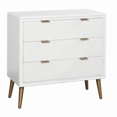 StyleCraft Milo Satin White and Copper Three-Drawer Chest