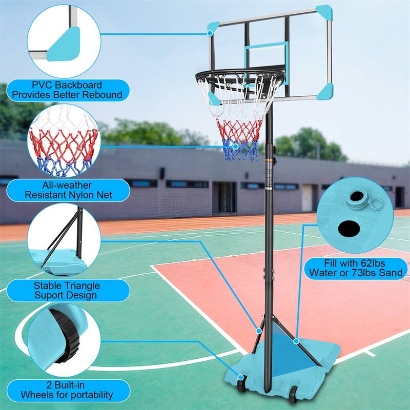 Portable Basketball Goal System w/Stable Base&Wheels,Height Adjustable