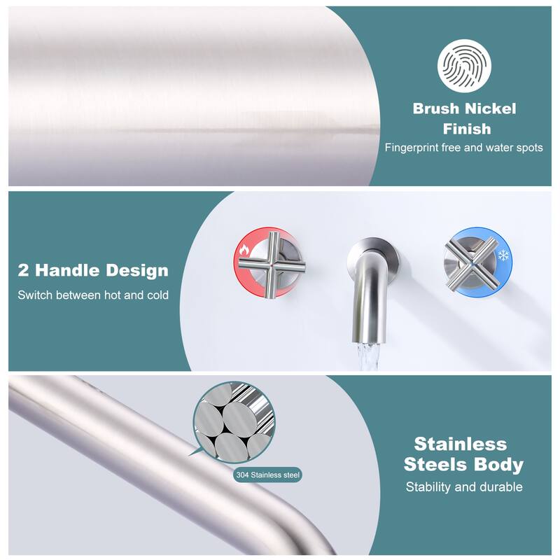 WOWOW Modern Cross-Style Dual-Handle Wall-Mounted Bathtub Faucet