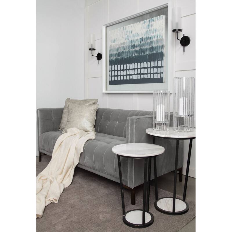 Bombola I White Marble w/ Black Iron Frame Accent Table (Small) - 15"W x 15"D x 20.9"H