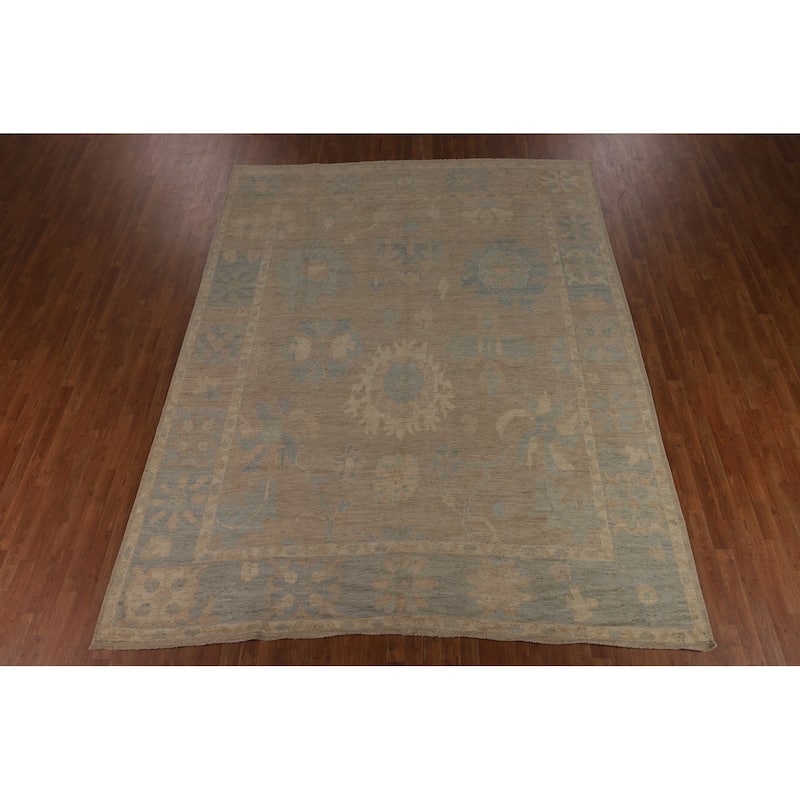 Transitional Beige Oushak Turkish Area Rug Handmade Wool Carpet - 9'3"x 11'7"