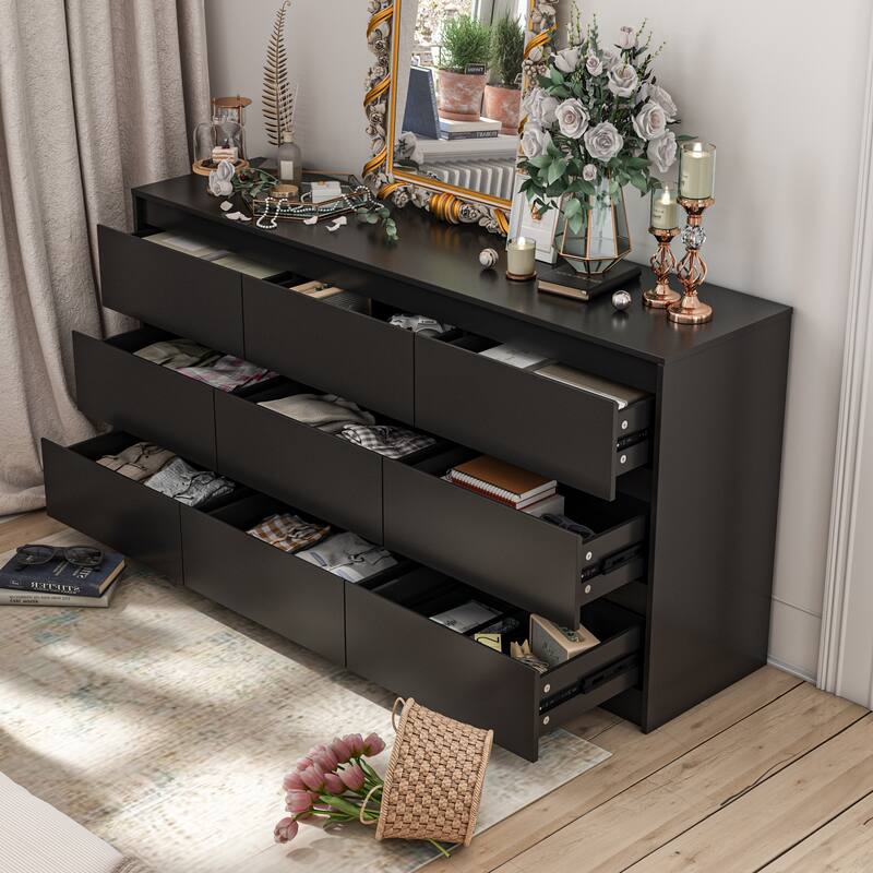 Timechee Grooved Handle Wood Dresser Bedroom Storage Drawer Organizer