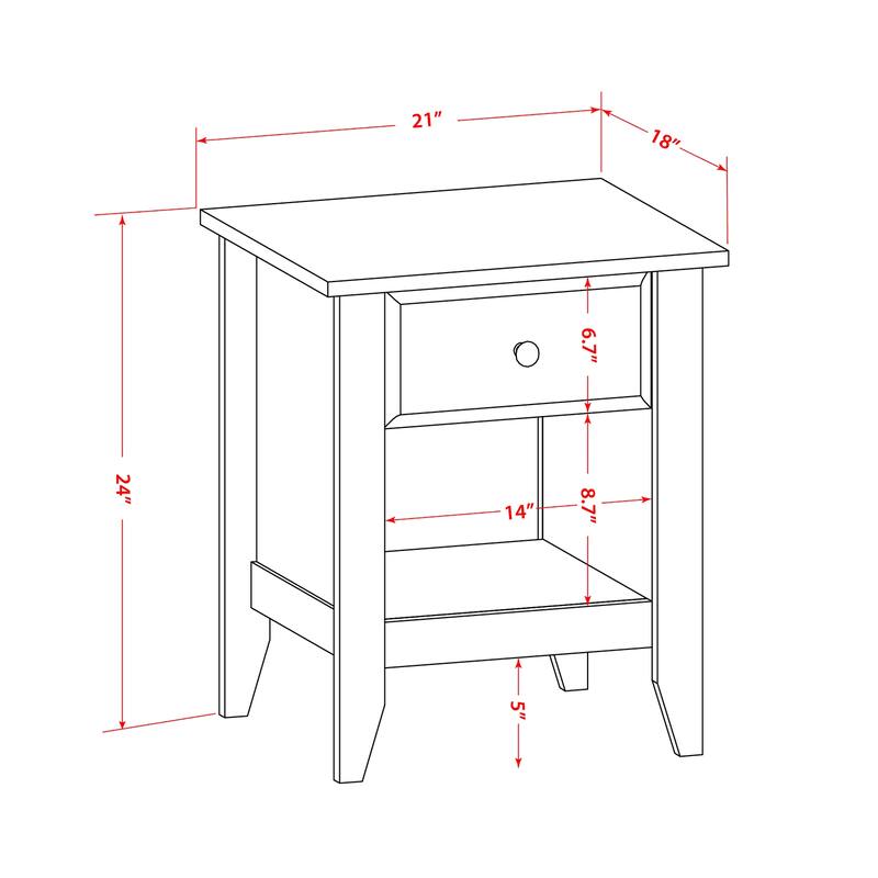 Nightstand with Drawer - Rectangle Side Table for Bedroom - 18x21 Inch