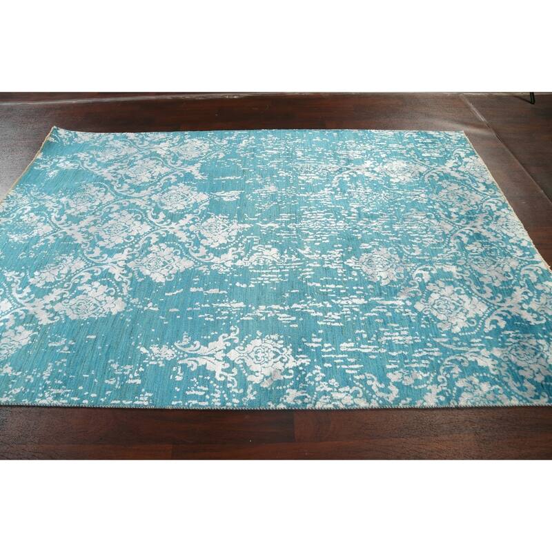 Wool/ Silk Vegetable Dye Distressed Versace Oriental Area Rug Handmade - 6'1" x 9'1"