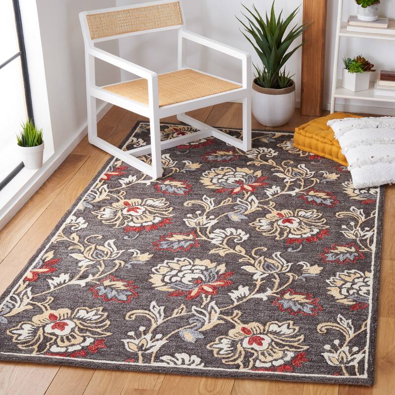 SAFAVIEH Handmade Blossom Anda Wool Rug - 5' x 8' - Dark Grey/Yellow