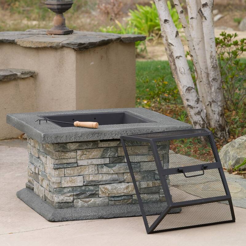 29 in. W x 29 in. D x 17.1 in. H Square Wood Burning Outdoor Fire Pit in Stone Gray