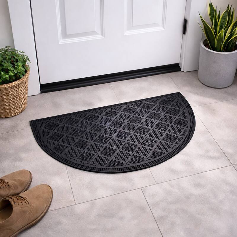 Premium Outdoor Half Round Door Mat 24x16 - Drew Checkerboard Design - 24 L x 16 W x 1/4 H