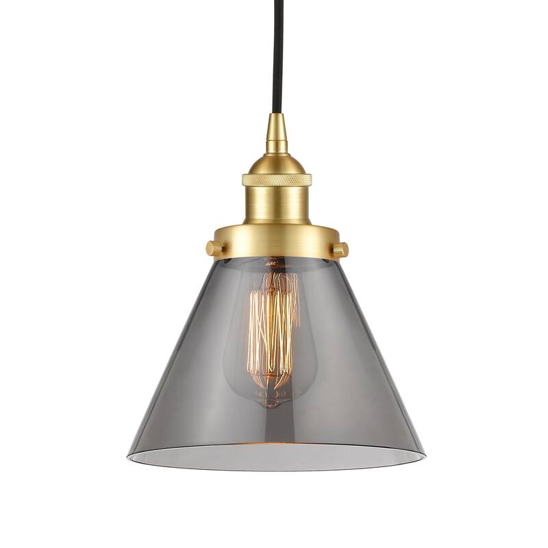 Innovations Lighting 616-1PH-10-8 Cone Pendant Cone 8" Wide Mini - Satin Gold / Plated Smoke