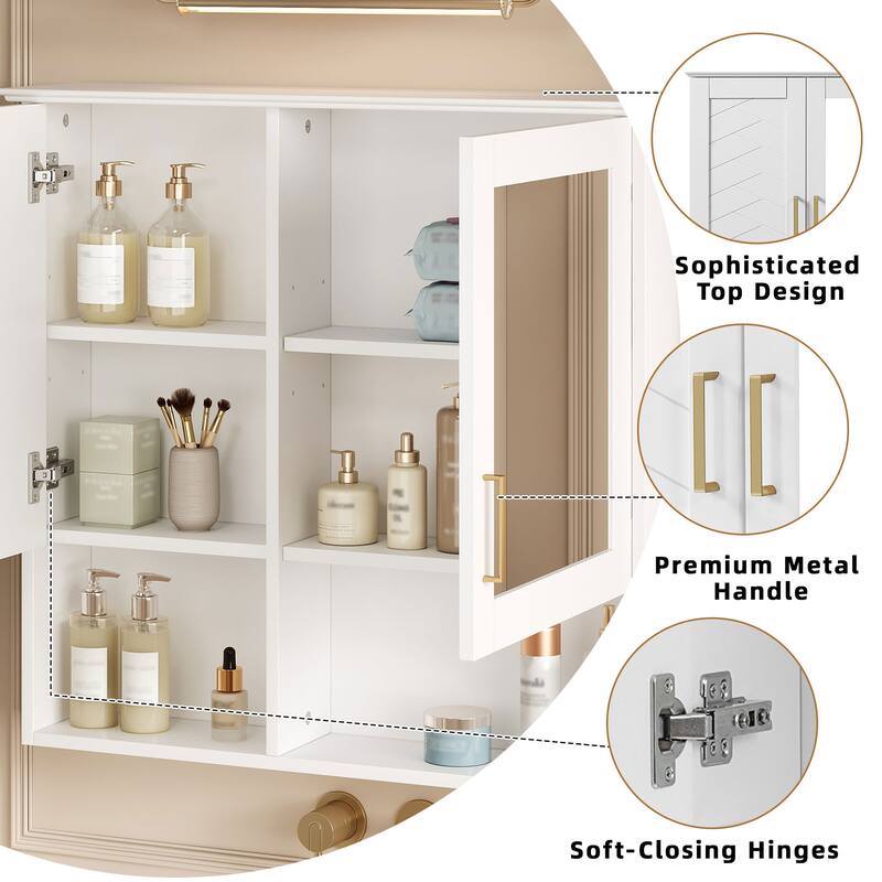 2-in-1 Bathroom Mirror Cabinet, 30 inch Wall Mounted Medicine Cabinet with Adjustable Shelves & Soft Close Doors