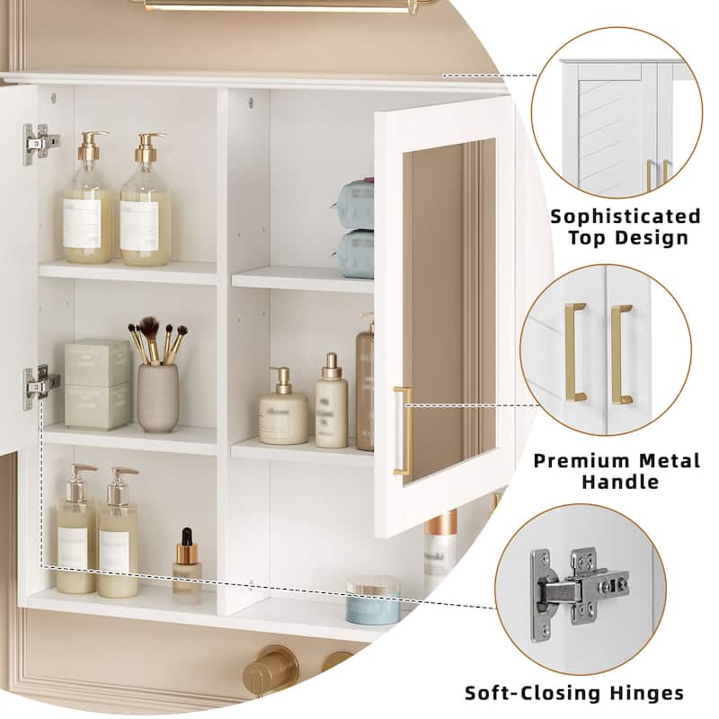 30 Inch Wall Mounted Bathroom Medicine Cabinet with Mirror, Adjustable Shelves, Soft Close Doors