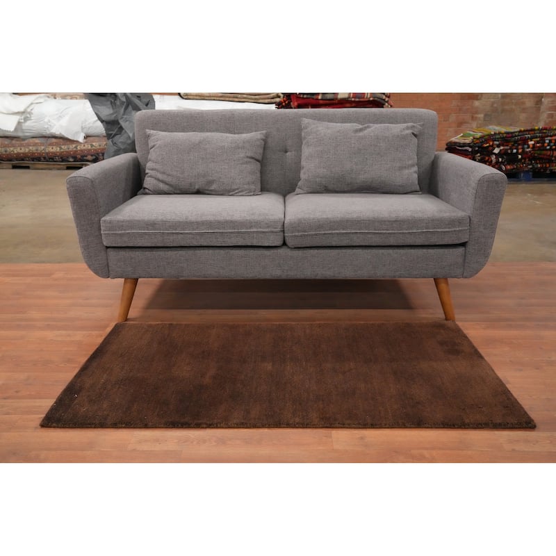 Hand Knotted Oriental 100% Wool Carpet Modern Solid Brown Gabbeh Runner Rug - 4' 7'' X 2' 4''
