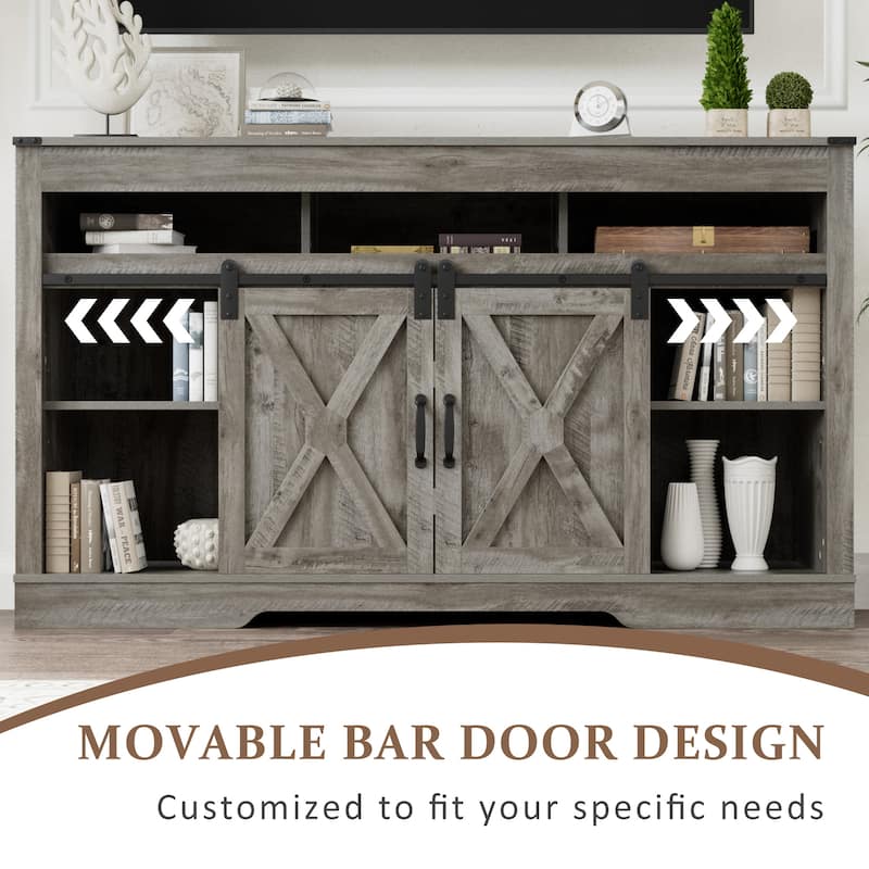 Farmhouse TV Stand for 65 inch TV with Sliding Barn Doors