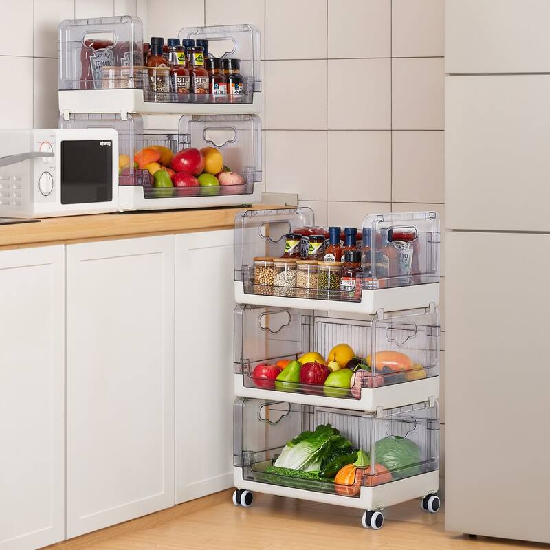 Javlergo 3 Tier Utility Carts, Rolling Metal Storage Cart with Handle and Lockable Wheels, Multifunctional Storage Shelves