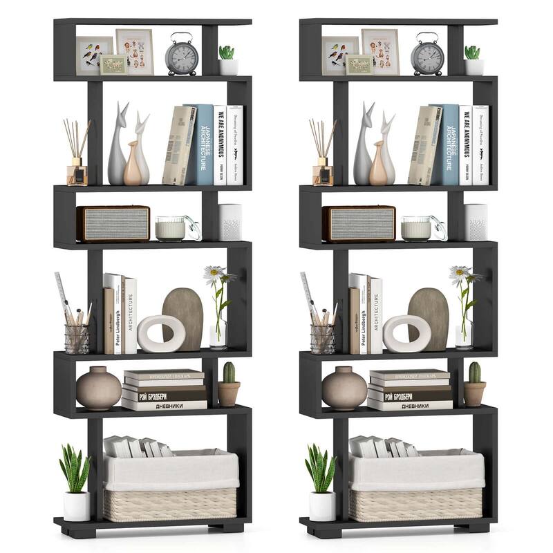 Costway 2 PCS Bookcase 6-Tier Bookshelf with Anti-Tipping Kit - See Details - Black