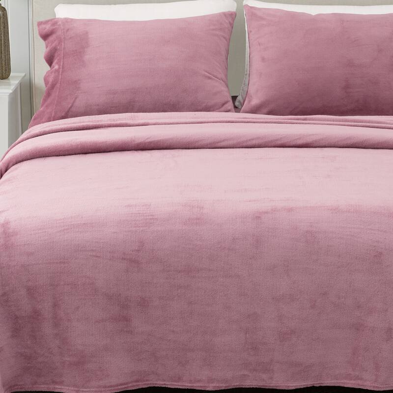Linery & Co. Ultra Soft & Cozy Velvet Plush Fleece Printed Sheet Set - California King - Rose