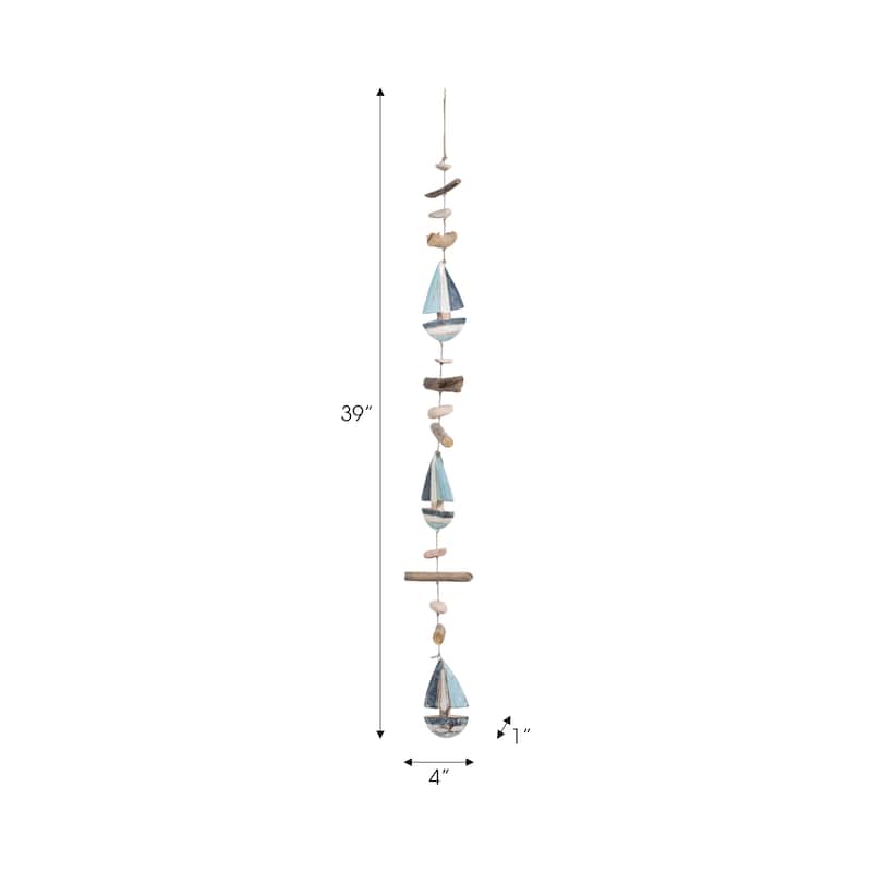 Decorative Wooden Boat Hanging Beaded Garland - 39", Blue & White