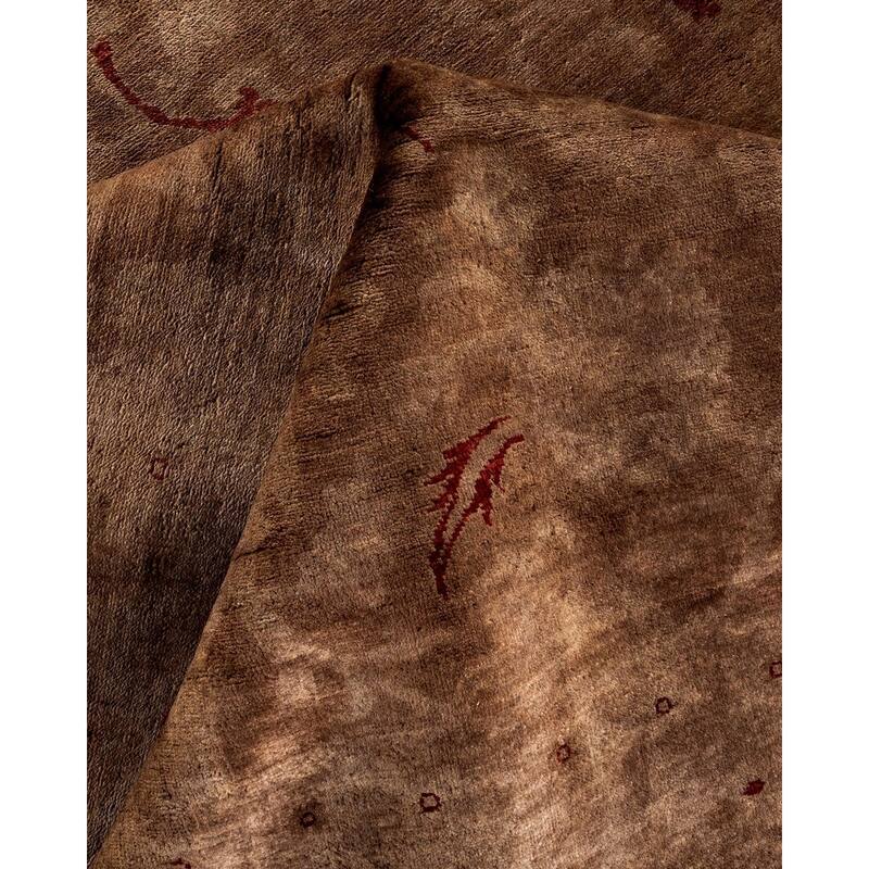 Overton Hand Knotted Wool Vintage Inspired Modern Contemporary Overdyed Brown Area Rug - 8' 3" x 9' 10"