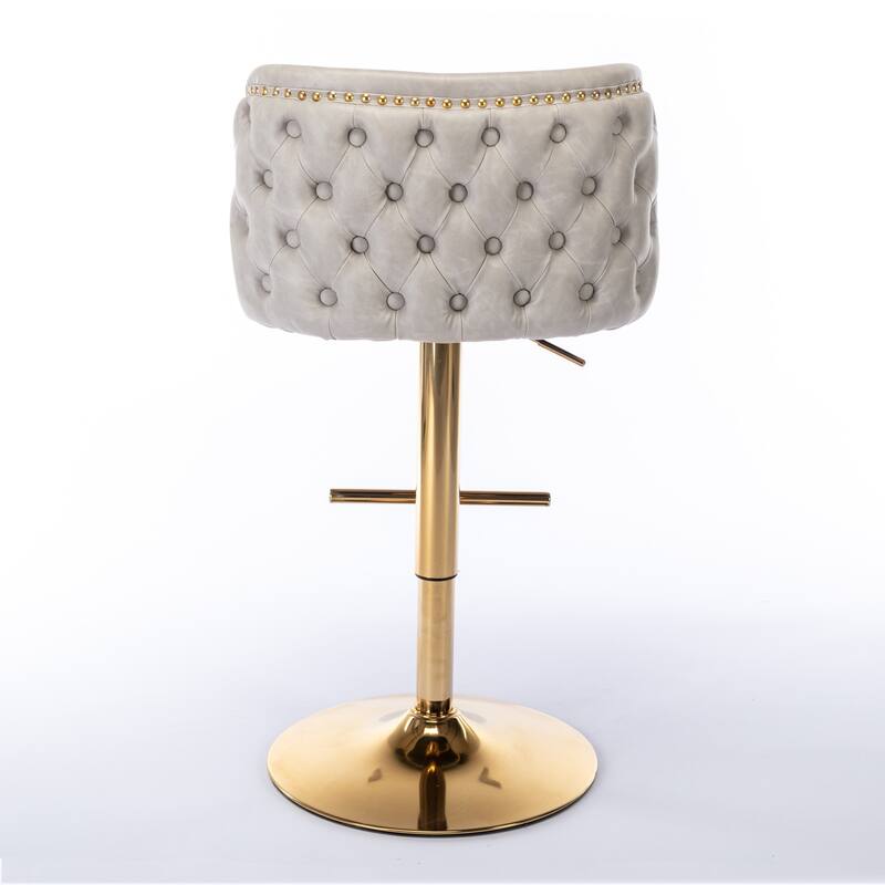 Set of 2 Modern Leather Upholstered Swivel Adjustable Height Tufted Bar Stools with Back