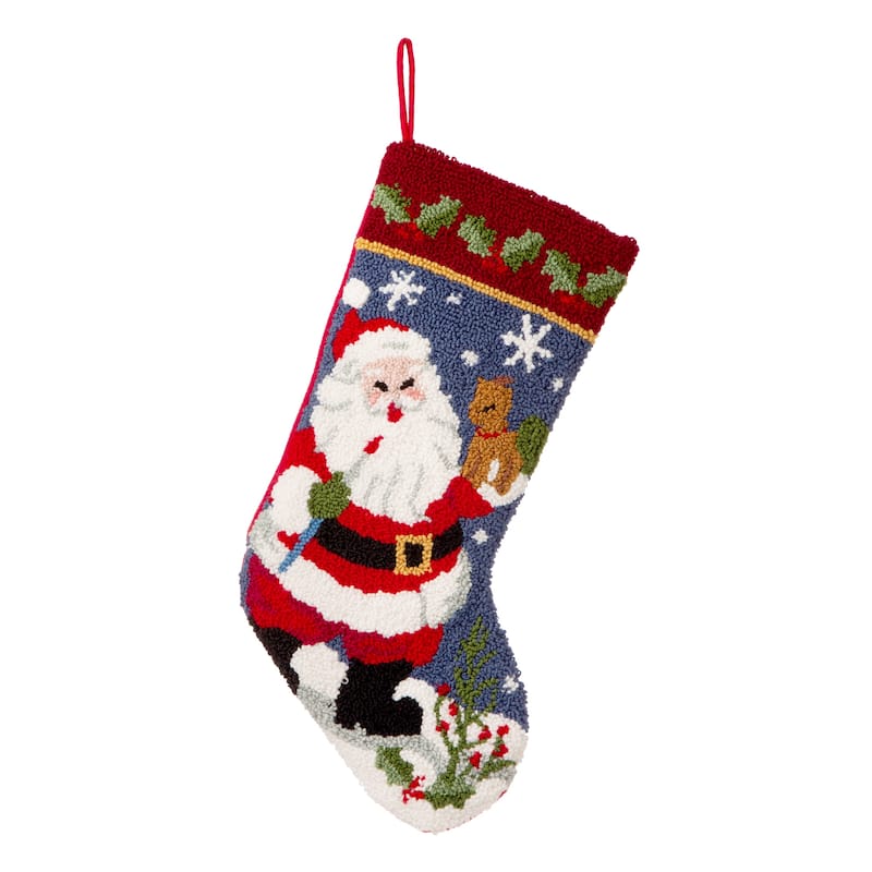 Glitzhome 20.5"L Santa Snowman Nutcracker Hooked Christmas Stocking - Traditional Santa