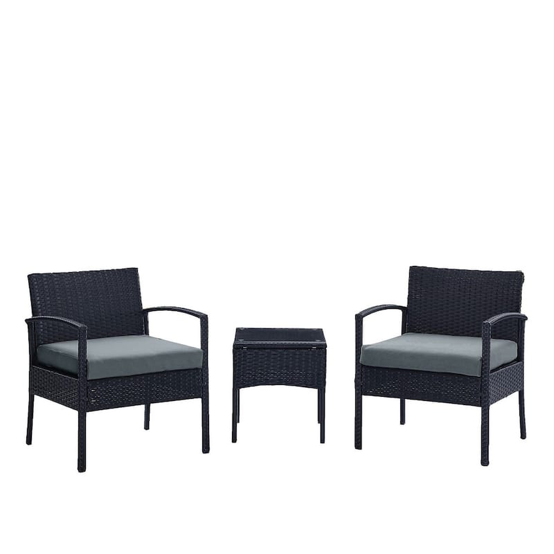 Manhattan Comfort Noli Steel Rattan 3-Piece Patio Conversation Set with Cushions