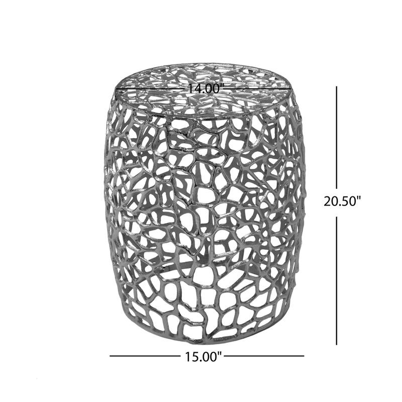 Roomfitters Aluminum Drum End Table with Intricate Openwork Accent Table for Living Room