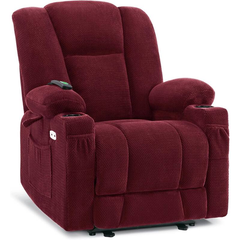 MCombo Electric Power Recliner Chair with Massage & Heat, Plush Fabric 8015 - Burgundy