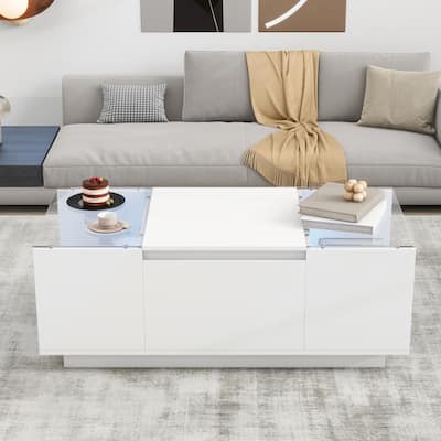 Modern Center Table with High-Gloss Finish and Glass Tabletop