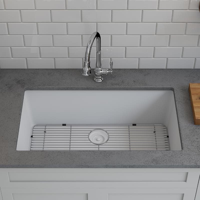 Lexicon Drop-In Quartz 32 Inch Single Bowl Kitchen Sink Kit - 32"x19"