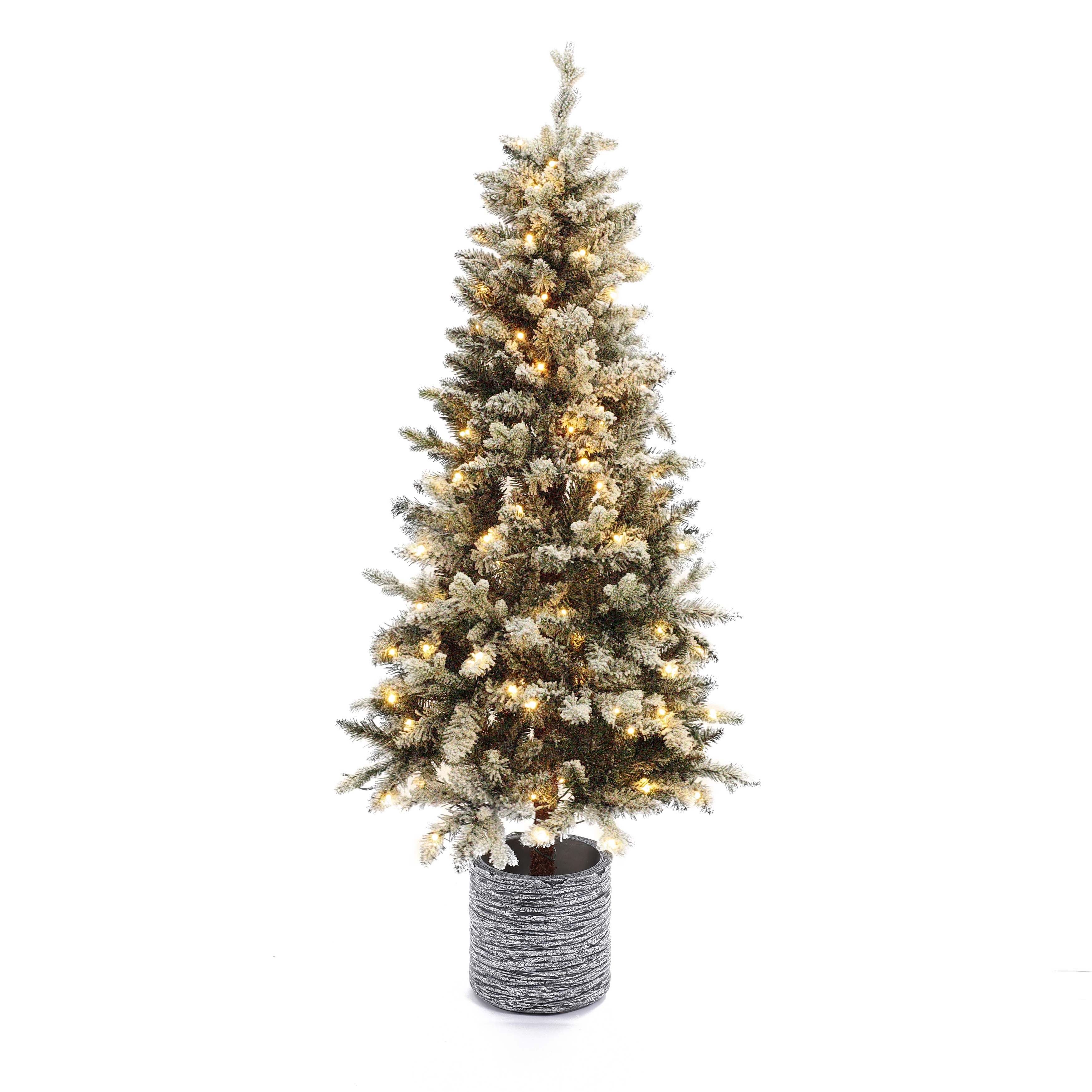 5.6Ft Pre-Lit LED Artificial Slim Fir Christmas Tree with Pot - 66.93" H x 27.56" Diameter