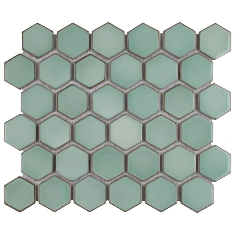 Merola Tile Hudson Due 2" Hex Mint Green 10-7/8" x 12-5/8" Porcelain Floor and Wall Tile