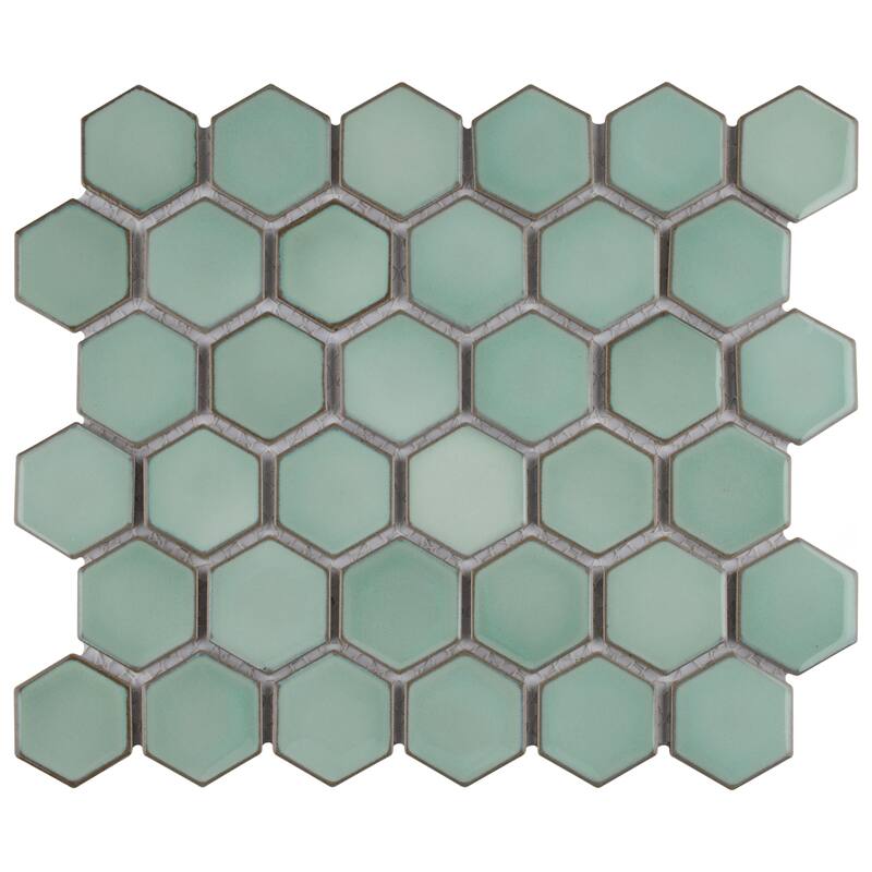 Merola Tile Hudson Due 2" Hex Mint Green 10-7/8" x 12-5/8" Porcelain Mosaic Floor and Wall Tile
