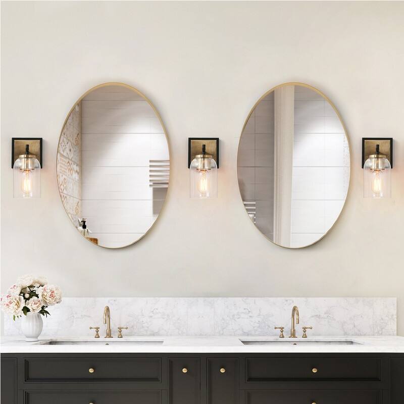 Modern Transitional 1-Light Black Gold Cylinder Glass Wall Sconce Dimmable Bathroom Vanity Lights